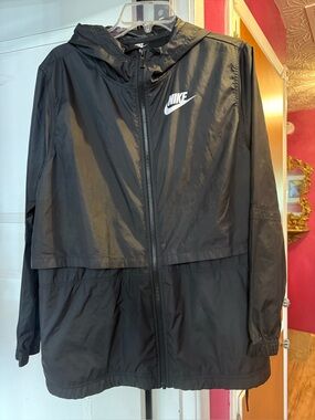 Nike Black Hooded Windbreaker with White Logo